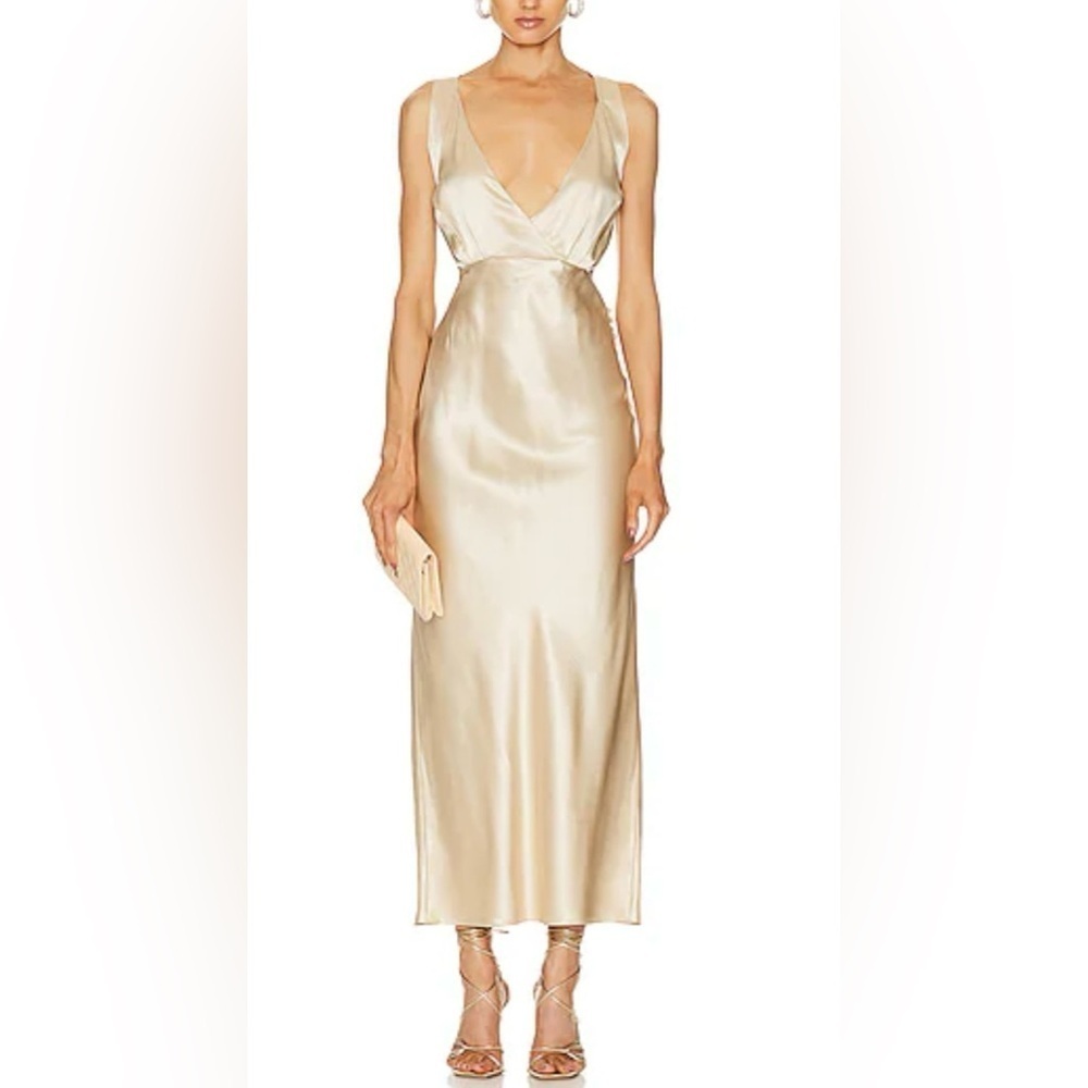 NEW KHAITE Milo Sleeveless Silk Midi-Dress Sz 8 Ecru Champagne